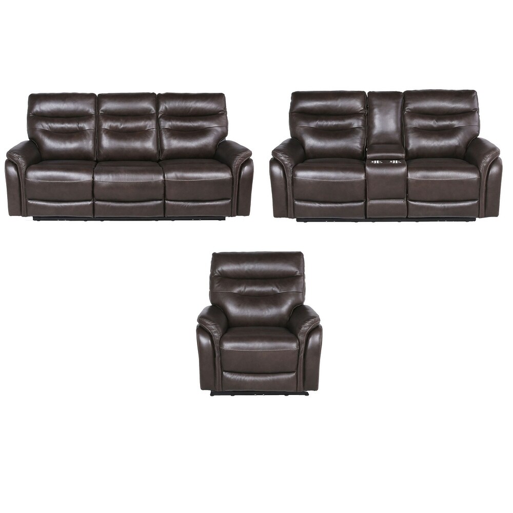 Favara Power Reclining 3 Piece Sofa Set  Brown