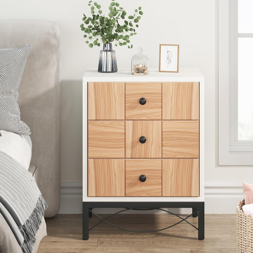 Nightstand with 3 Drawers  Modern Bedside Table for Small Space