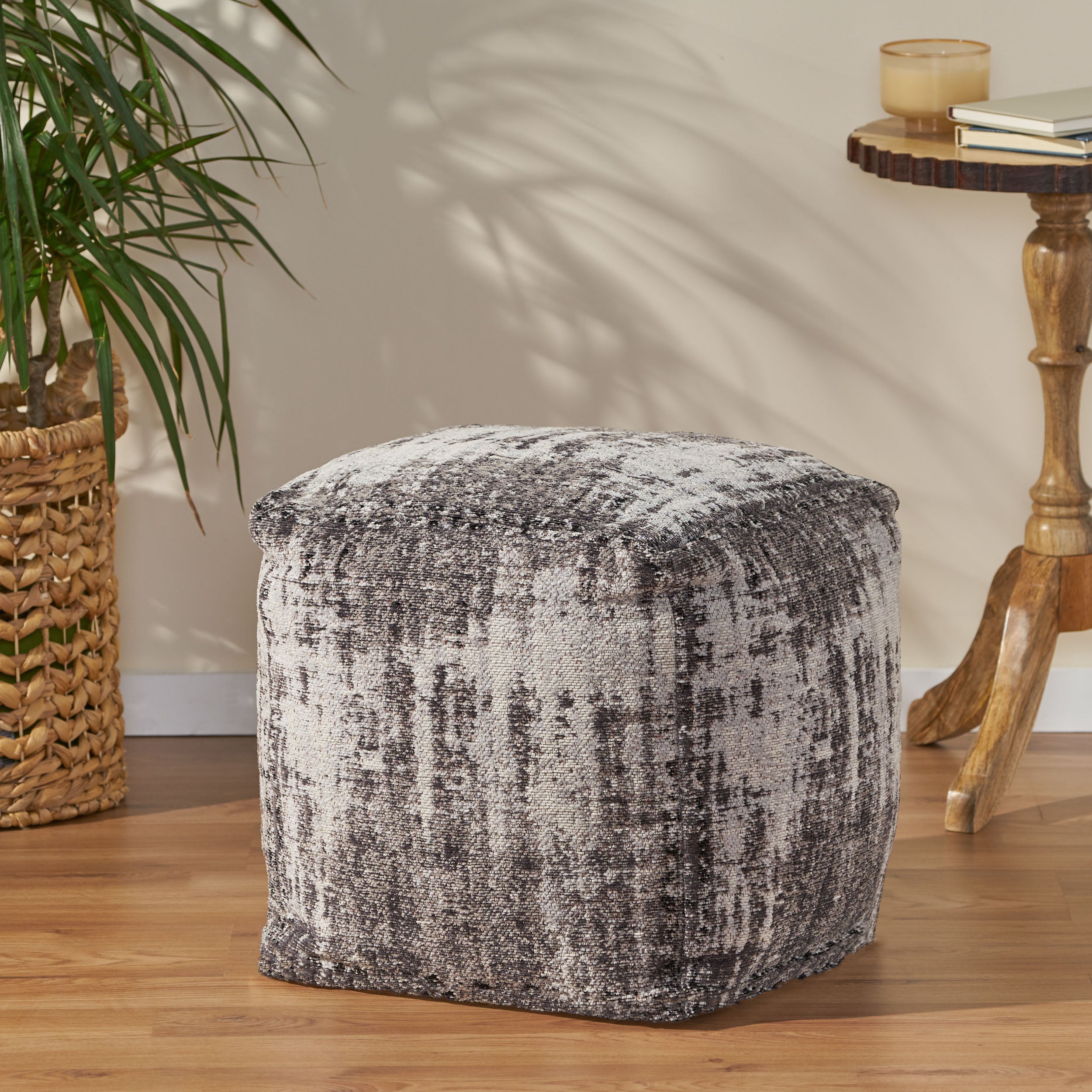 Layia Hand Loomed Boho Fabric Cube Pouf