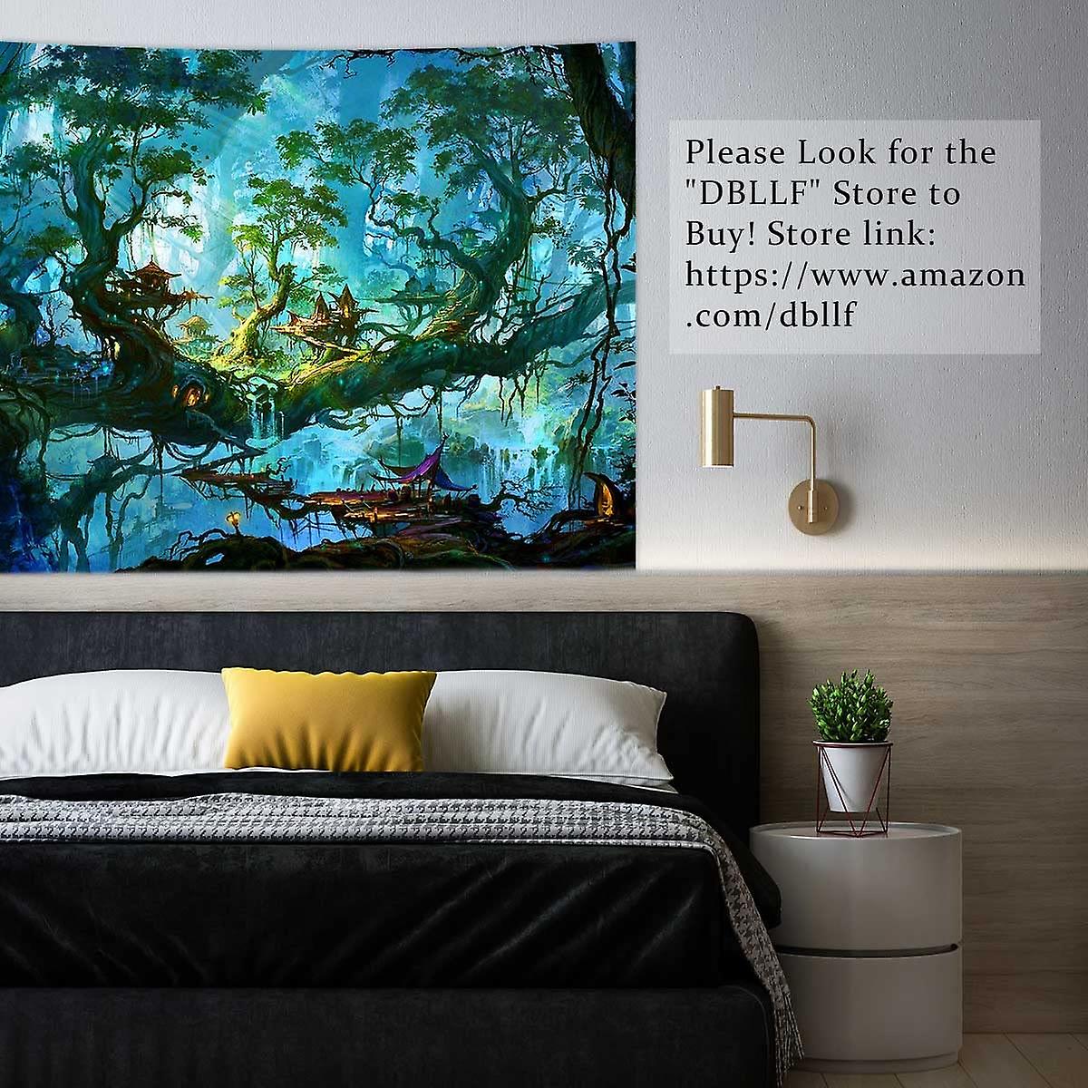 Fantasy Fairy Forest Tapestry Elven Kingdom Elf Tree House Wonderland Backdrop Tapestries Fairy Tale World Wall Tapestry Nature Magic Tree Tapestry， K