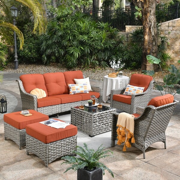 OVIOS 6 Pieces Outdoor Wicker Set With SolarPowered Table