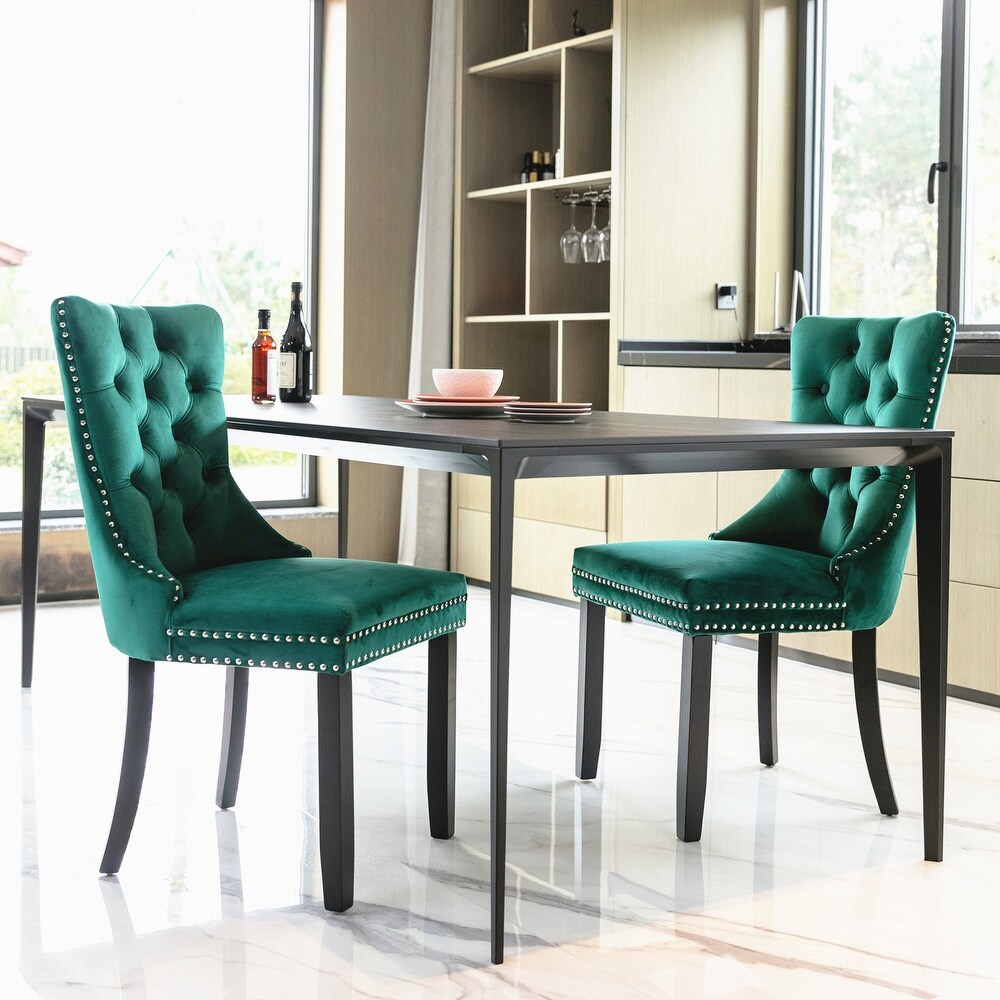 High end Tufted Solid Wood Velvet Upholstered Dining Chair with Wood Legs  2 Pcs Set