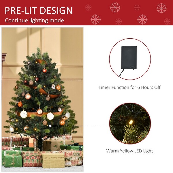 HOMCOM PreLit Full Fir Small Christmas Tree with Stand，Mini Christmas Tree with Lights