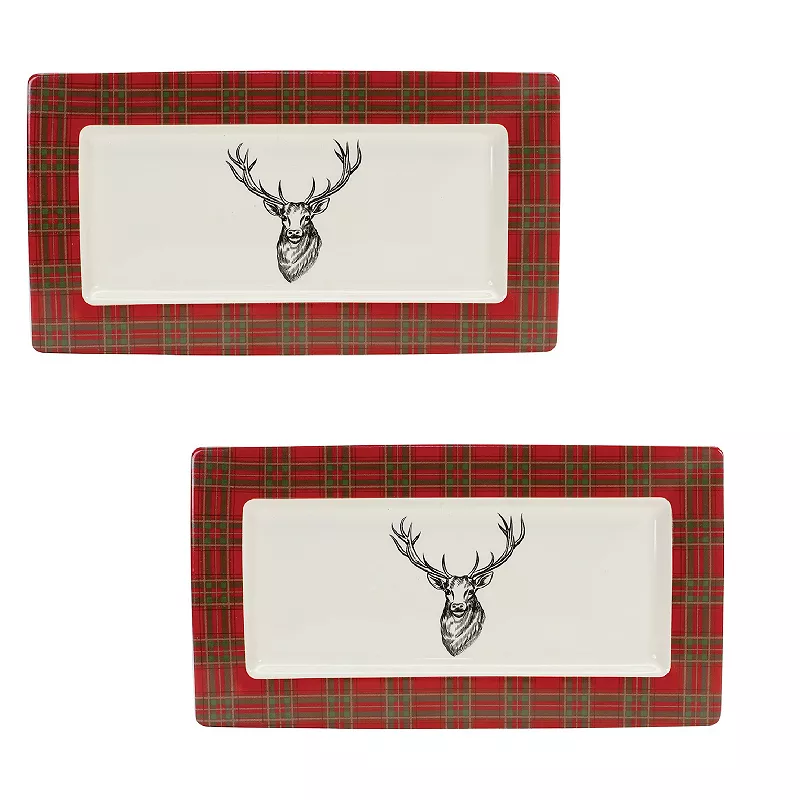 Winter Plaid Deer Platter (set Of 2)