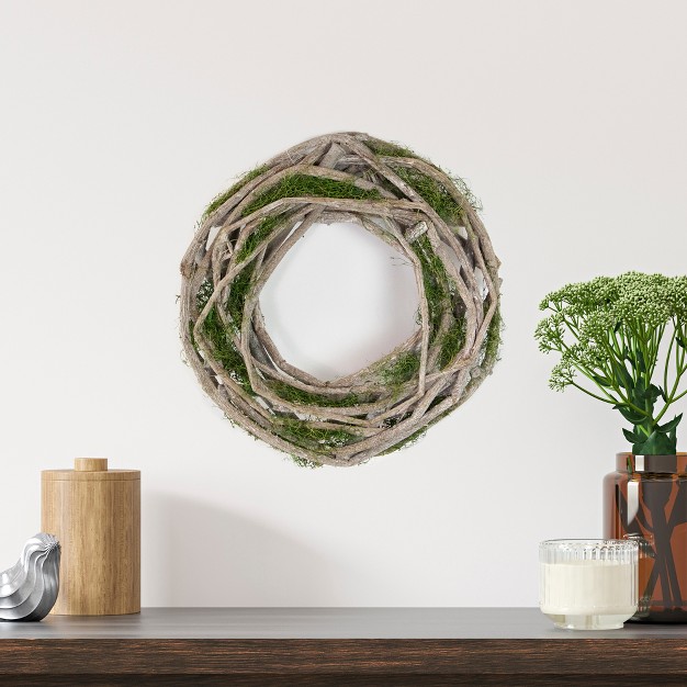 Birch Twig With Green Moss Artificial Spring Wreath Unlit