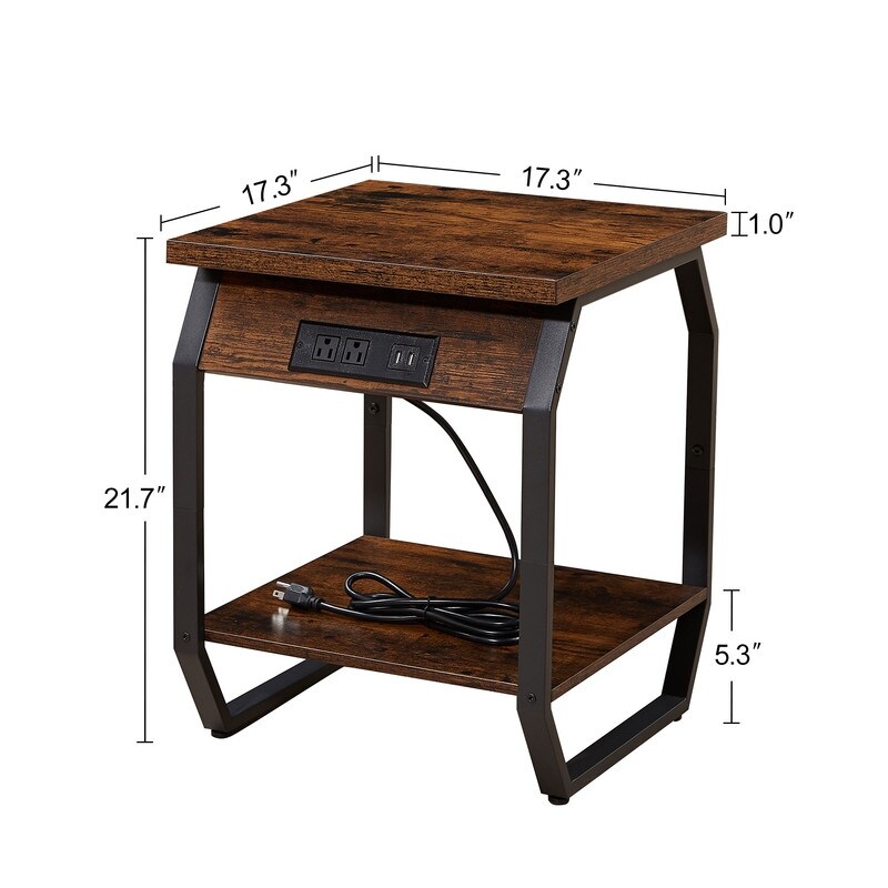 Side Table with Charging End Tables Set of 2 with USB Ports   Sockets