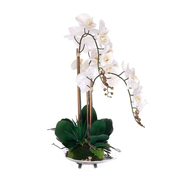 Real Touch Phalaenopsis Orchids on Sliver Decor Tray