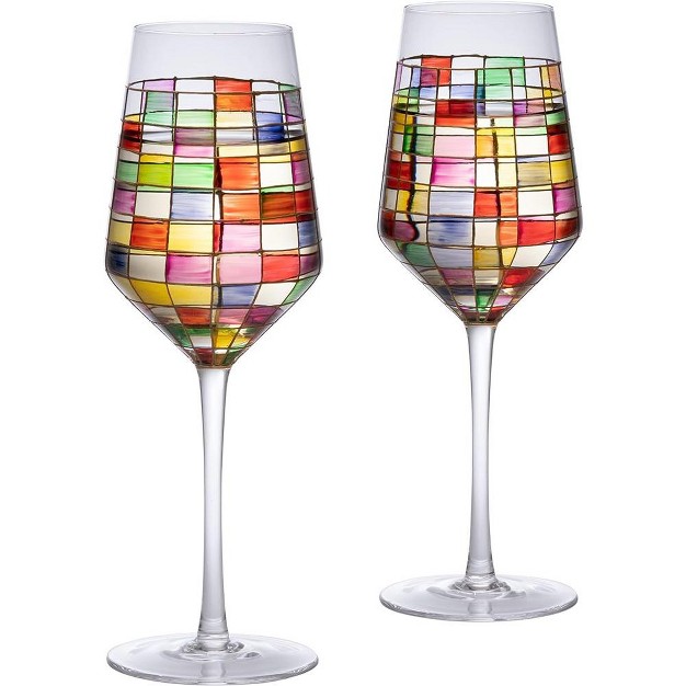 The Wine Savant Hand Painted Renaissance Festive Design Wine Glasses Beautiful Stained glass Pattern Unique amp Stylish Home Decor 2 Pk