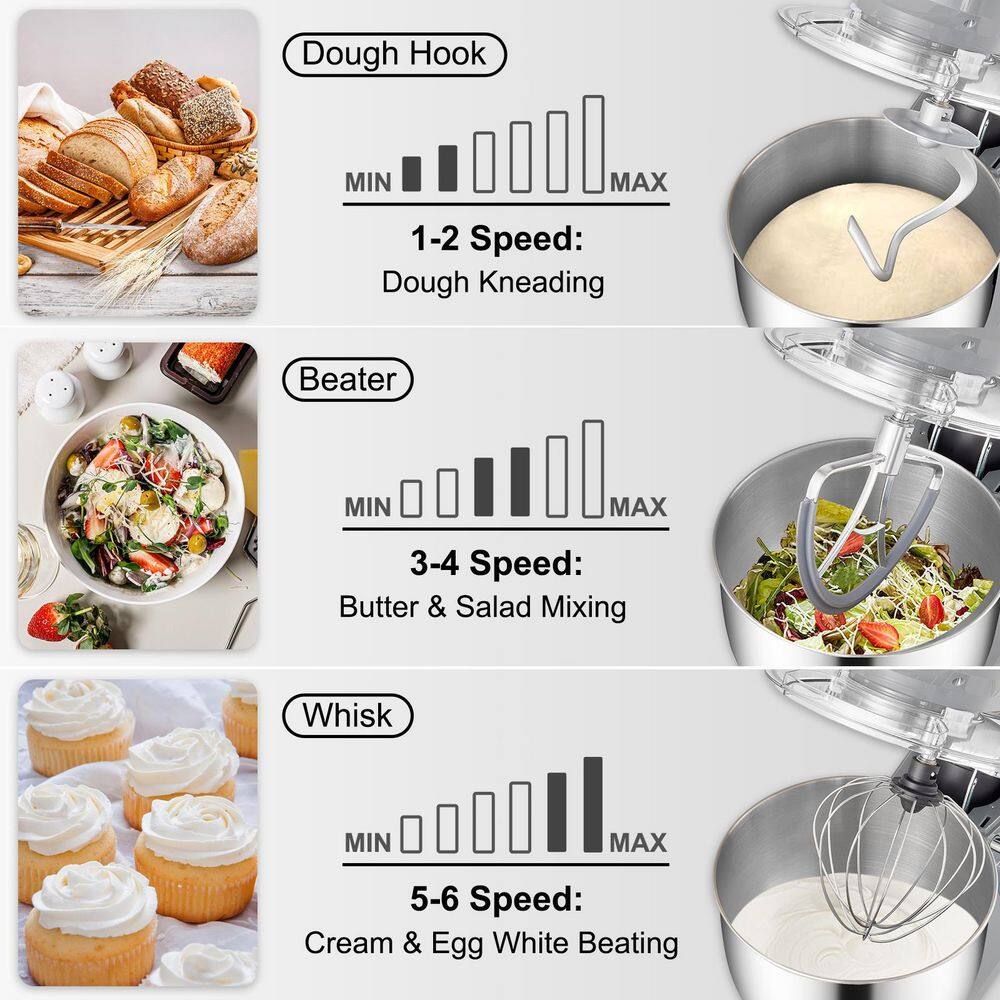 VEVOR Stand Mixer 660W Electric Dough Mixer with 6 Speeds LCD Screen Timing Food Mixer with 7.4 Qt. Stainless Steel Bowl Gray ZRLLSJBJHHDFJRBTRV1