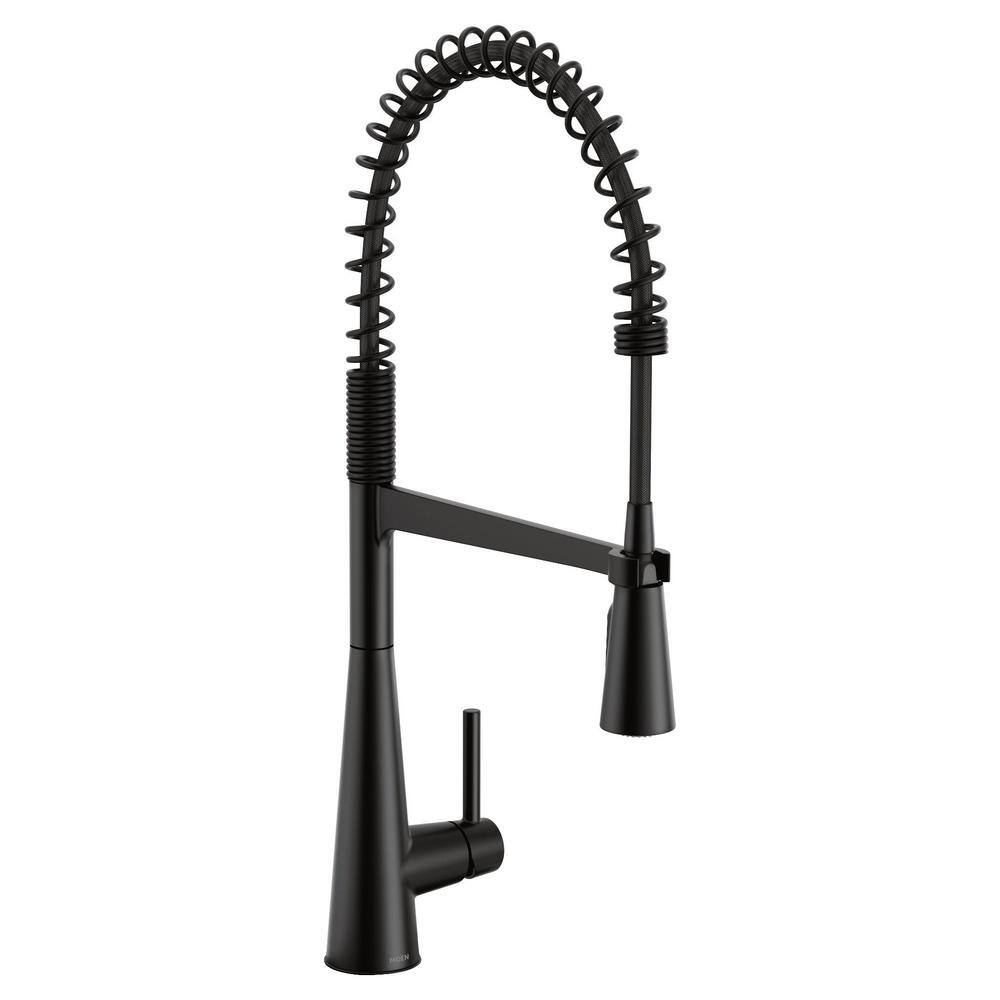 MOEN Sleek Pre-Rinse Spring Single-Handle Pull Down Sprayer Kitchen Faucet in Matte Black 5925BL