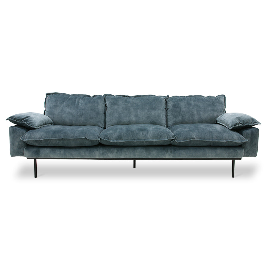 Retro Sofa / 4 seater / velvet vintage petrol blue