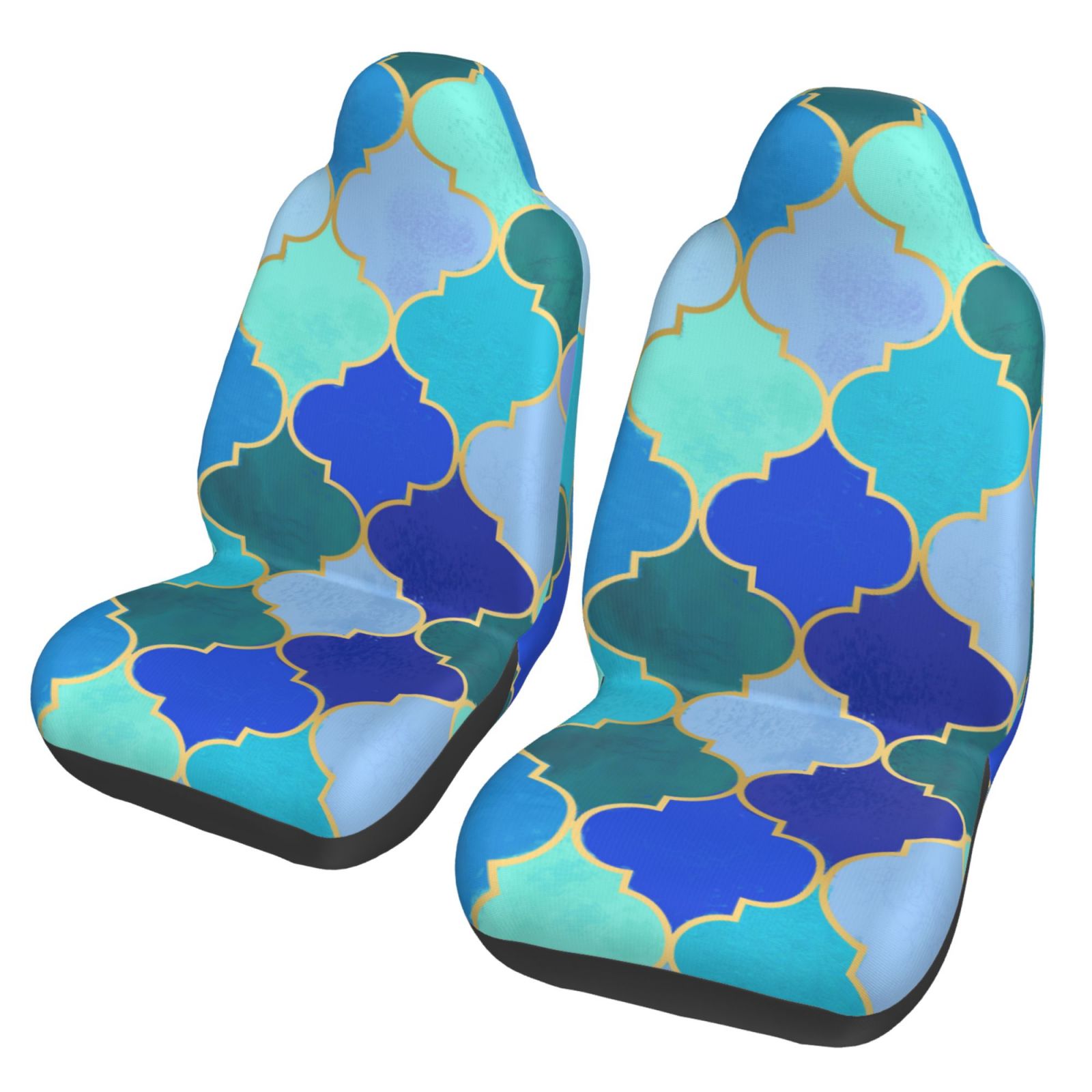 TEQUAN Front Seat Covers， Moroccan Style Blue Texture Pattern 2 Piece Car Seat Cover Fit Most Car SUV Truck Van