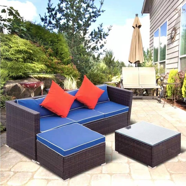 3 Piece Patio Sectional Wicker Rattan Outdoor Furniture Sofa Set - Overstock - 36059079