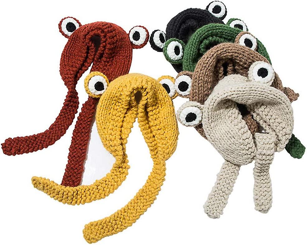 Frog Hat Crochet Knitted Hat Outdoors Autumn Big Eye Frog Knitted Winter Cute Ear Protective Beanie Hats Knitted Caps(beige) Beige -