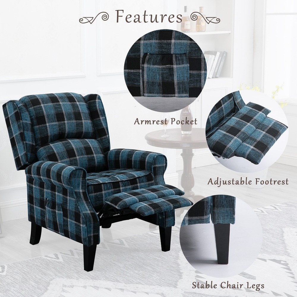 Blue Check Vintage Recliner Chair Leisure Chair Armchair Sofa