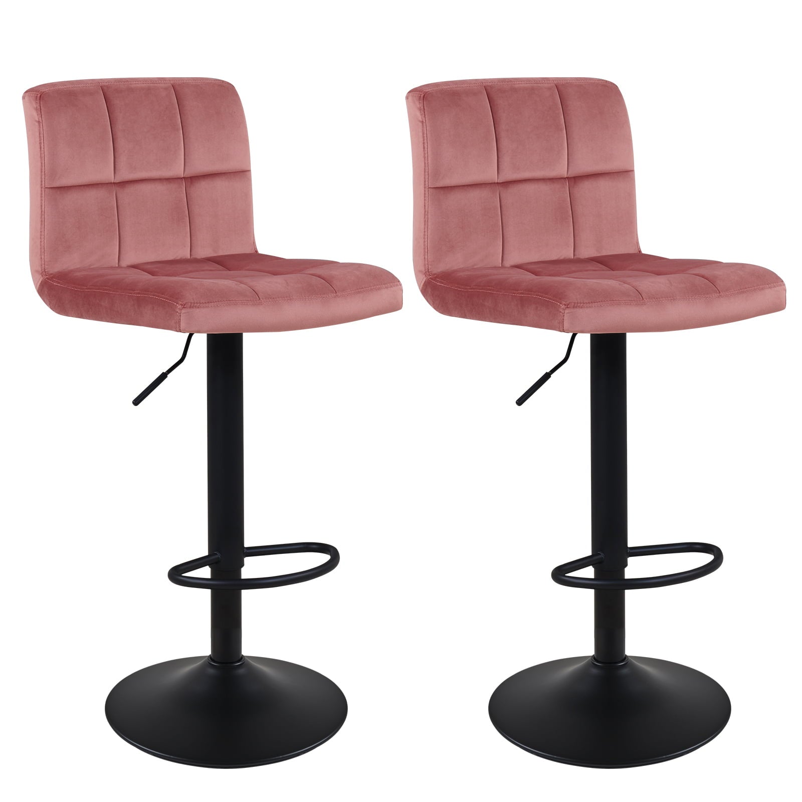 Duhome Modern Bar Stools with Back Set of 2， Velvet Adjustable Barstools Swivel Counter Height Stools for Kitchen Island Bar Chair， Pink