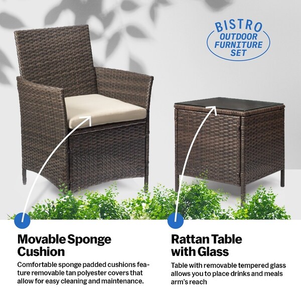 Pyramid Home Decor Rattan 3piece Patio Bistro Set