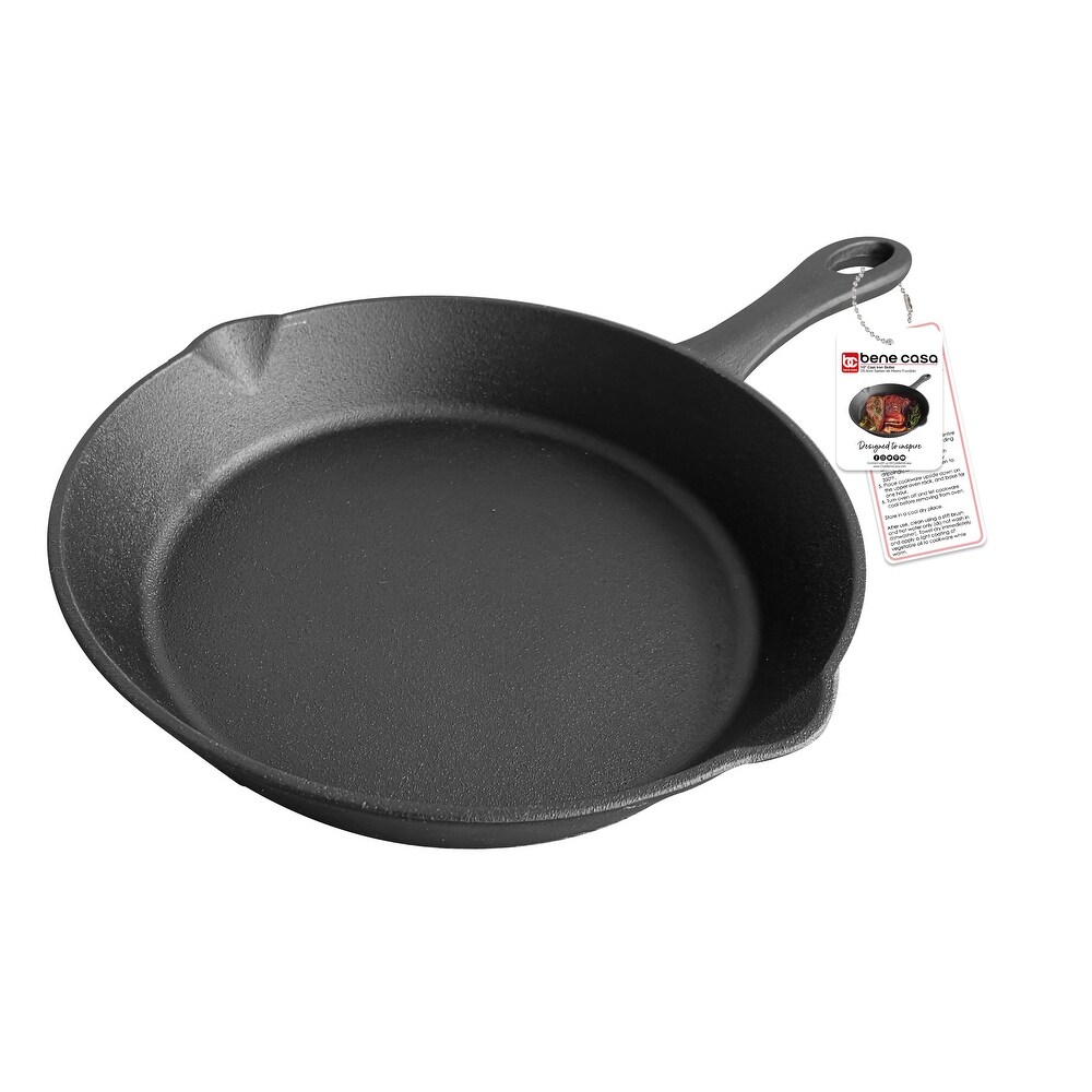 Bene Casa 10 inch cast iron skillet with long handle  pre seasoned skillet  suitable for all cooking surfaces