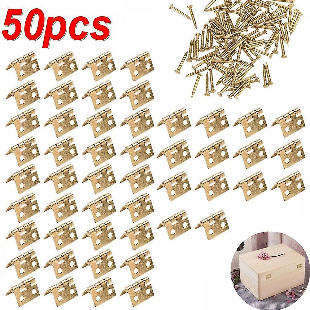 50pcs Cabinet Door Hinges Brass Plated Mini Hinge Small Decorative Jewelry Wooden Box Furniture Accessories