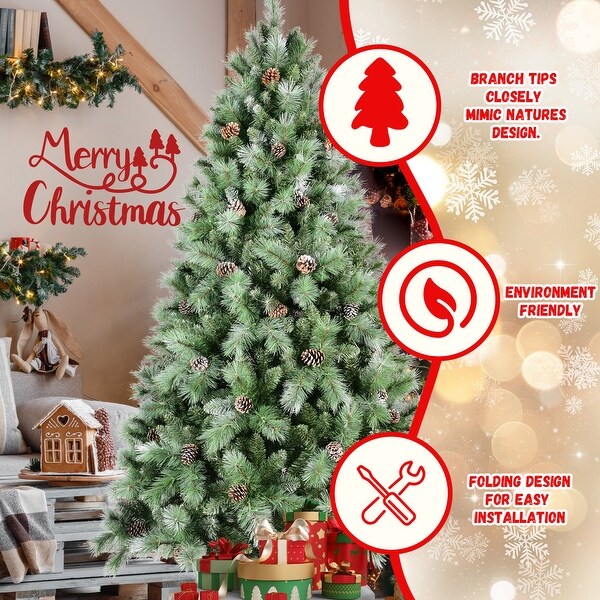 7.5FT Scotch Pine Christmas Tree，Premium Frosted PreDecorated Artificial Holiday Decor