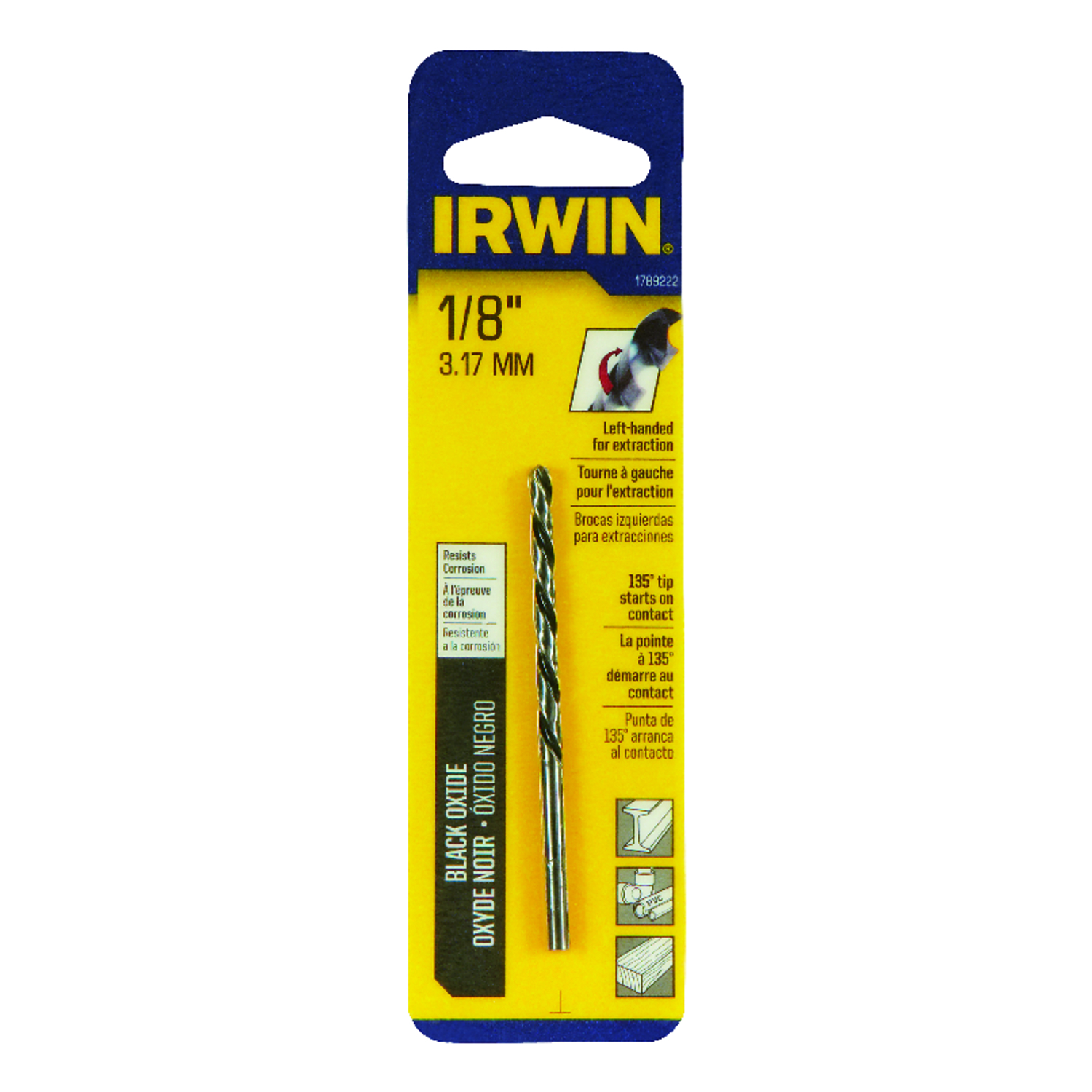 Irwin 1/8 in. X 2-3/4 in. L High Speed Steel Left Hand Drill Bit 1 pc