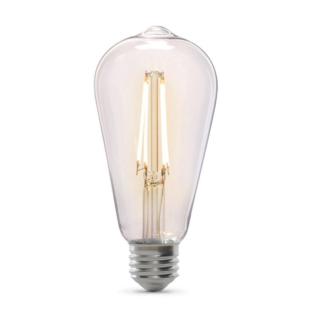 Feit Electric 60-Watt Equivalent ST19 Straight Filament Dusk to Dawn Clear Glass E26 Vintage Edison LED Light Bulb Soft White ST19CL927CADDHDRP