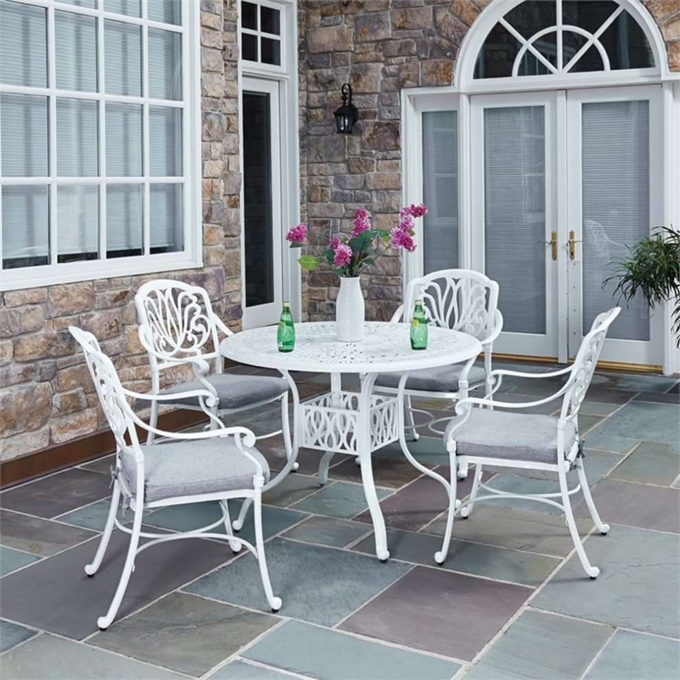 Pemberly Row Coastal White Aluminum 5 Piece Outdoor Dining Set   Mediterranean   Outdoor Dining Sets   by Homesquare  Houzz