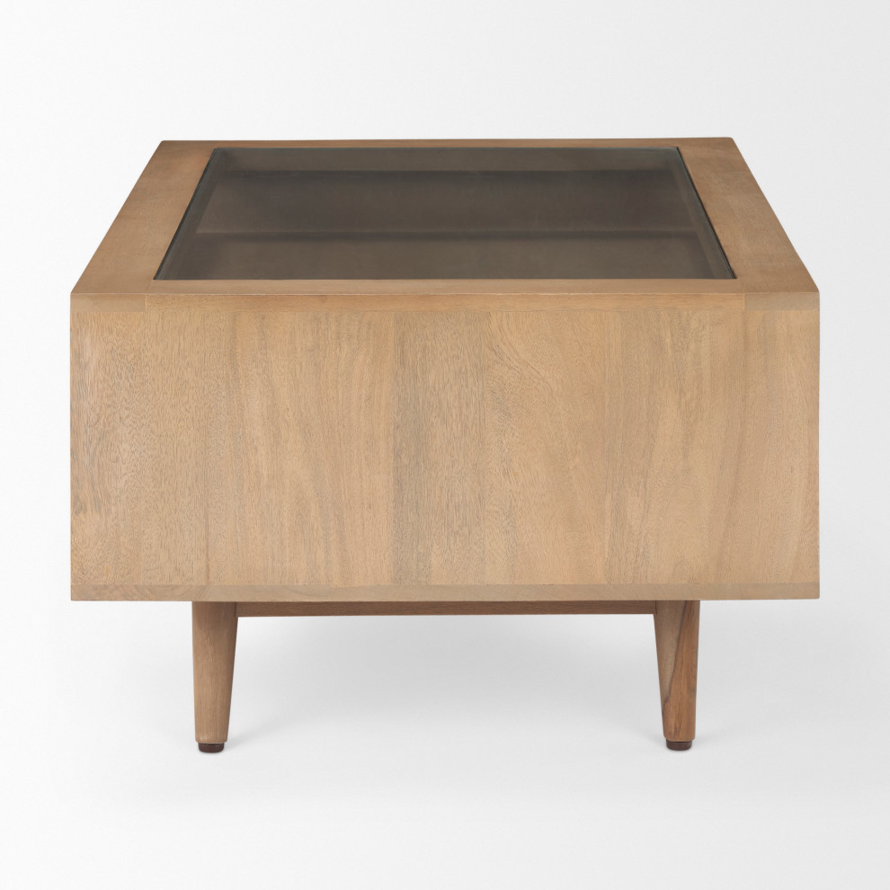 Sable Light Brown Solid Wood w/ Glass Top Coffee Table   Midcentury   Coffee Tables   by Mercana  Houzz