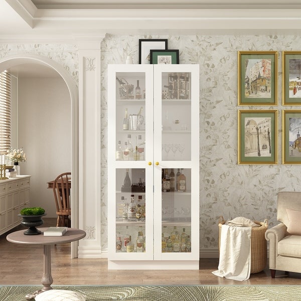 Glass Cabinet White Display Curio Storage Cabinet with Glass Doors - 70.9