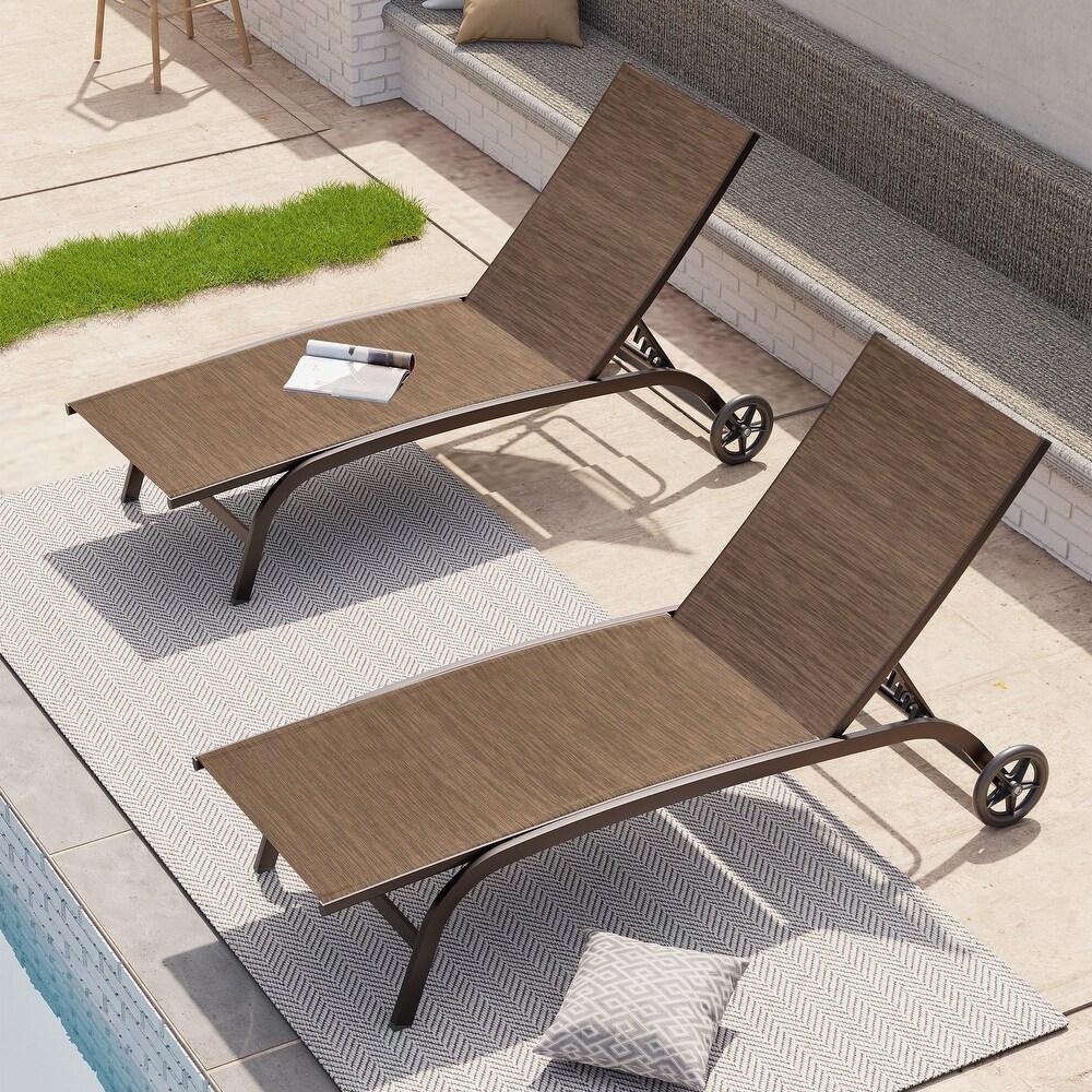 Crestlive Outdoor Adjustable Chaise Lounge Chairs w/Wheels   See the Picture