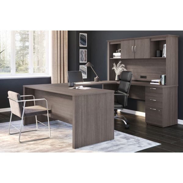 Bestar Logan U-Shaped Desk in Bark Gray