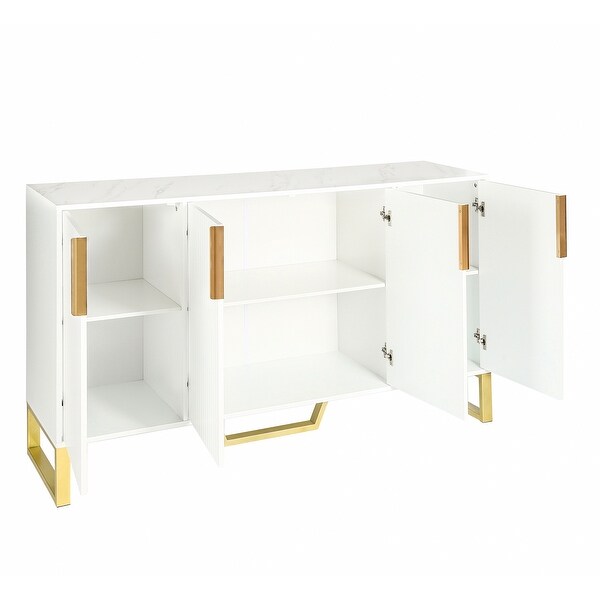 Modern sideboard with Four Doors， Metal handles and Legs and Adjustable Shelves Kitchen Cabinet