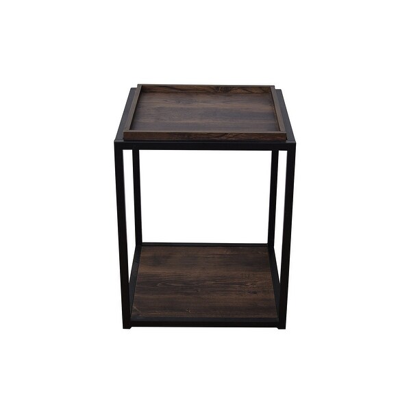 Nathan James Nash End Table with Tray Top Shelves and Metal Frame