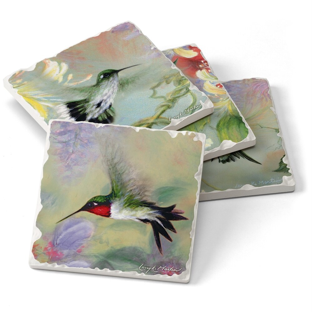 Counterart Absorbent Stone Coaster  Nature's Gift Of Feathers  Set of 4   4.02x4.06