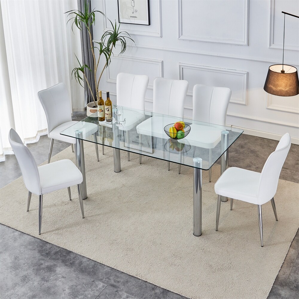 Rectangular Glass Dining Table  Modern Clear Tempered Glass Table with Metal Tube Legs (51x31\