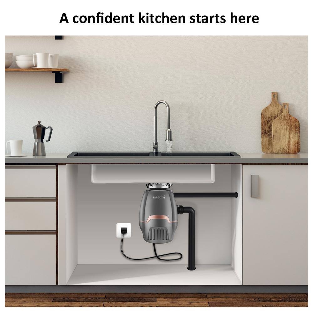 Trifecte Blender 34 HP Continuous Feed Gray Garbage Disposal with Sound Reduction and Power Cord Kit TRI-CGMD-65