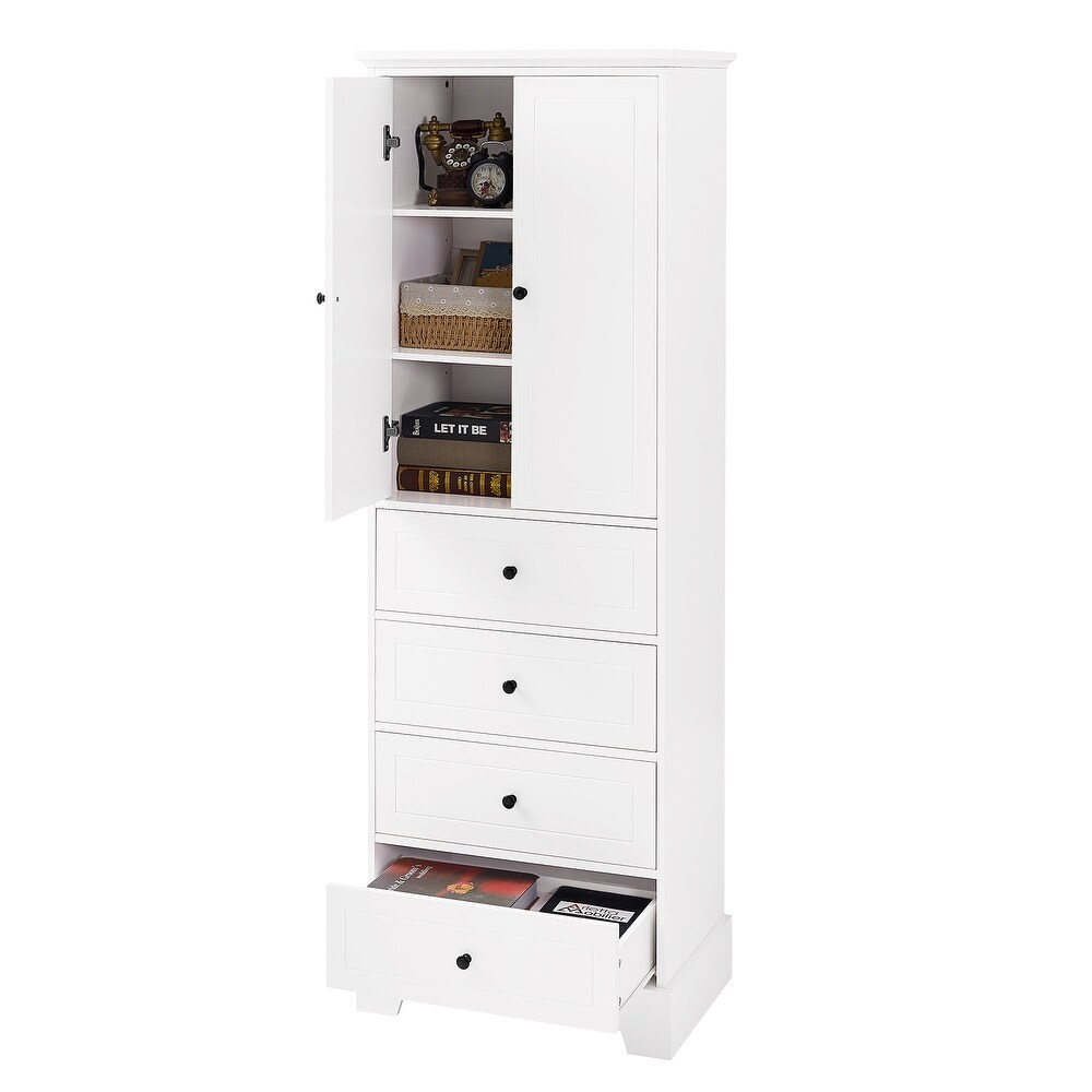 Kitchen Pantry Bathroom Storage Cabinet with Round Metal Handles