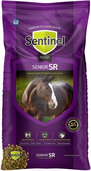 Blue Seal Sentinel Senior SR Low Sugar Low Starch Horse Feed， 50-lb bag