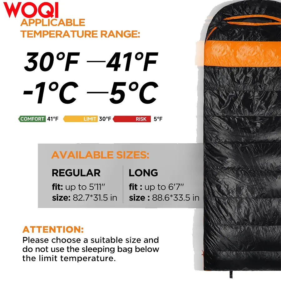 WOQI lightweight and compact down sleeping bag suitable for cold weather  suitable for backpacking  camping  and hiking