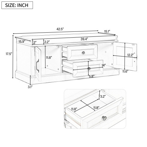 Trexm Storage Bench with 2 Drawers and 2 Cabinets ...