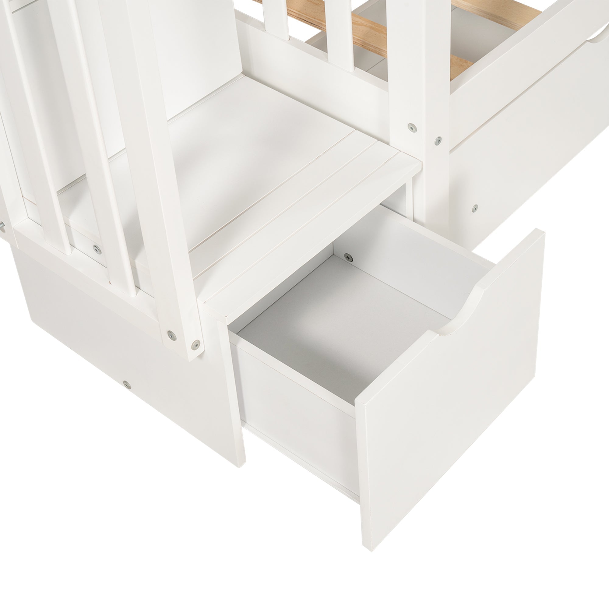 Bellemave Full Over Full Bunk Bed with Stairs and 6 Storage Drawers, Solid Wooden Detachable Bunk Bed Frame with Storage Shelves for Kids Teens Adults (White)