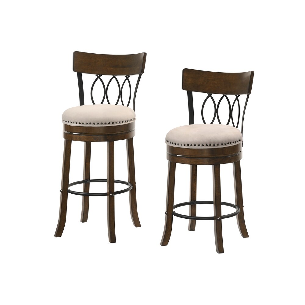 Wynn Contemporary Wood and Fabric Swivel Bar Height Chairs (Set of 2) by Furniture of America