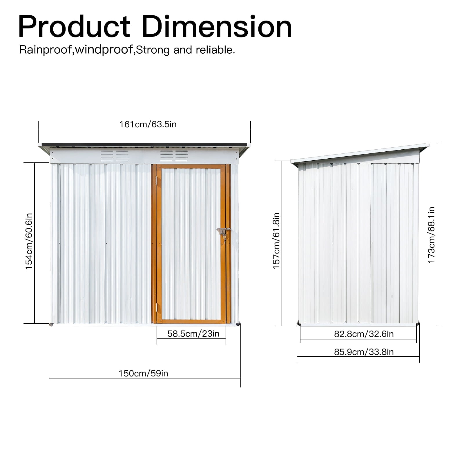 5x3 FT Outdoor Storage Shed, Galvanized Steel Garden Shed with Lockable Door for Bike, Tool, Lawnmower, Metal Lawn Backyard Sheds, Patio Outdoor Storage, White Brown