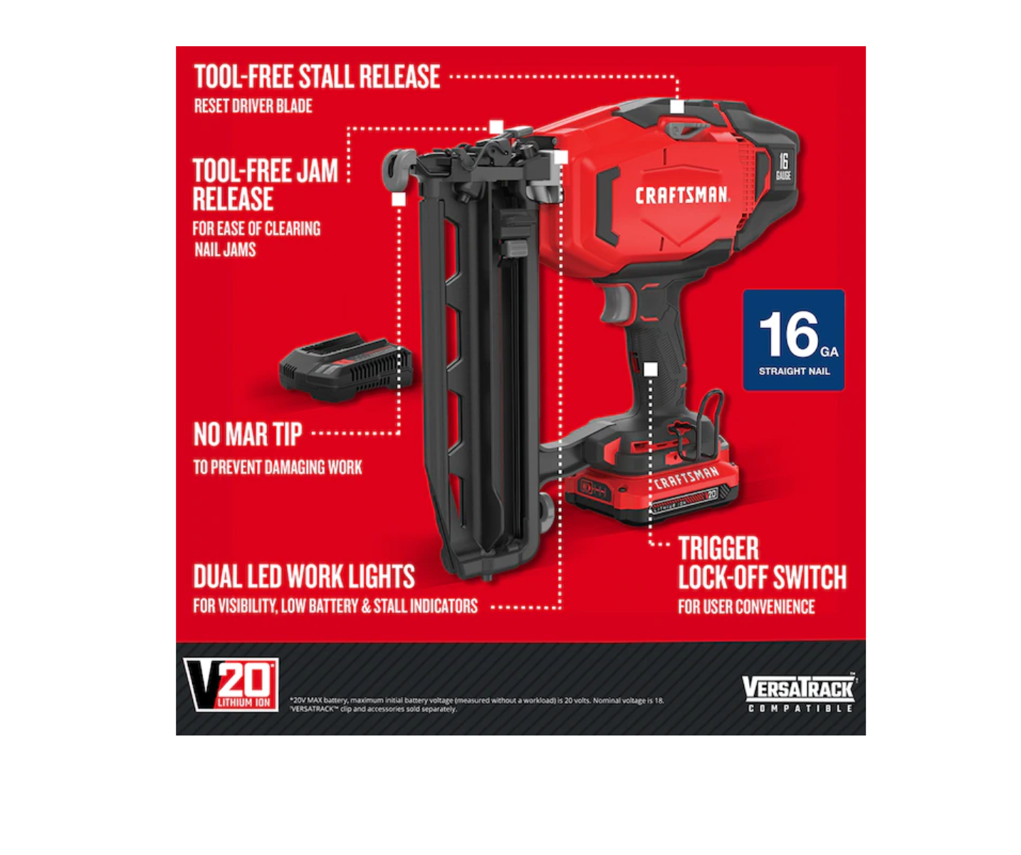 CRAFTSMAN CMCN616C1 V20 16-Gauge 20-volt Max Cordless Finish Nailer