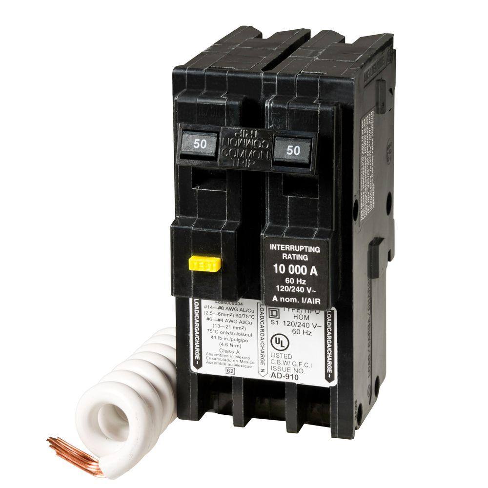 Square D Homeline 50 Amp 2-Pole GFCI Circuit Breaker HOM250GFICP