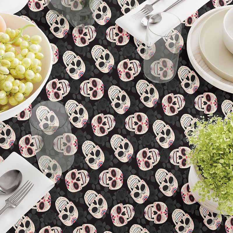 Square Tablecloth， 100% Polyester， 60x60， Dia De Los Muertes Skulls