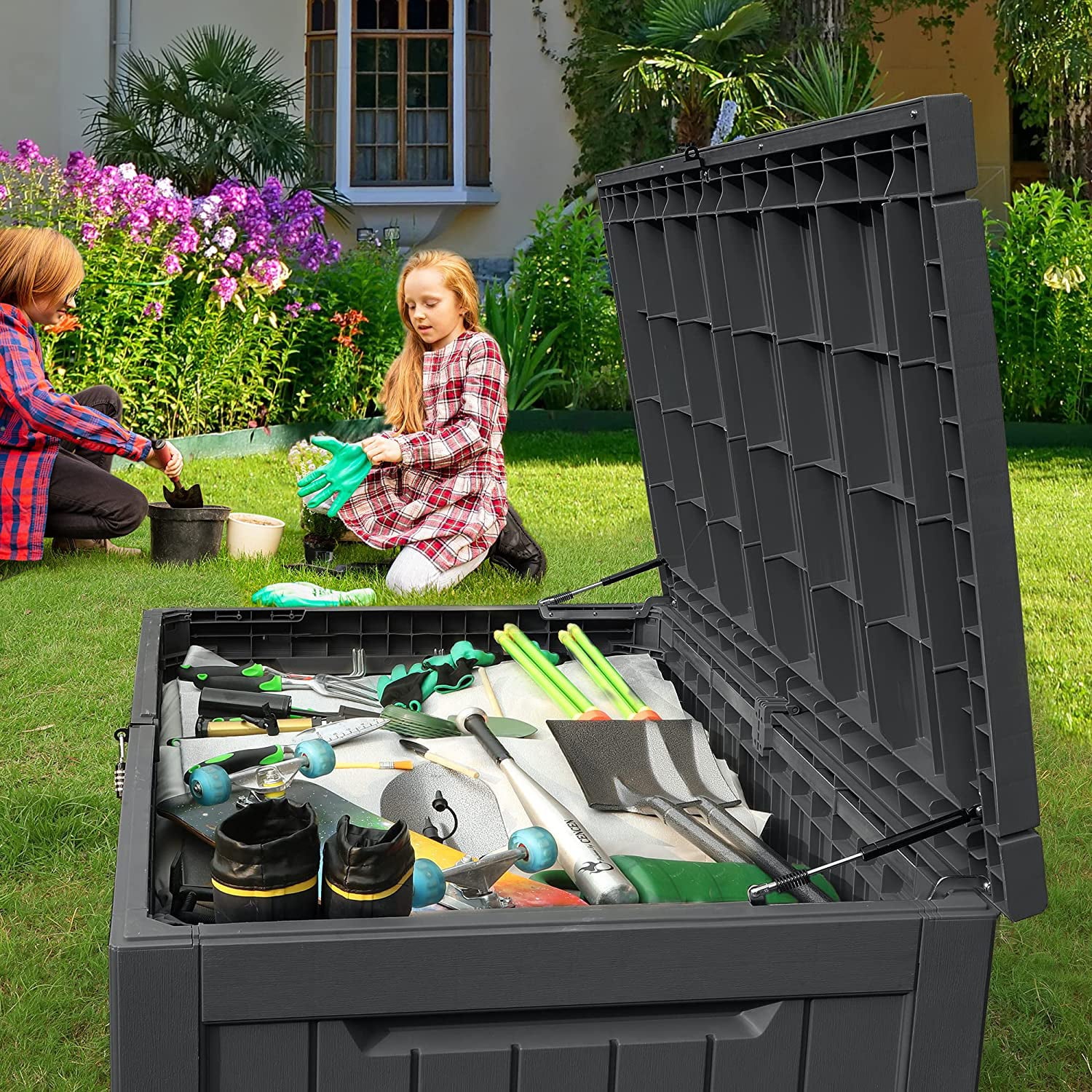 YITAHOME XXL 230 Gallon Large Outdoor Storage Deck Box for Patio Furniture, Outdoor Cushions, Garden Tools and Sports/ Pools Equipment, Weather Resistant Resin, Lockable (Black)