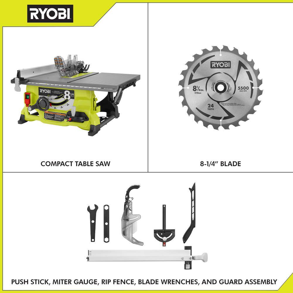 RYOBI 13 Amp 8-14 in. Compact Portable Corded Jobsite Table Saw (No Stand) RTS08