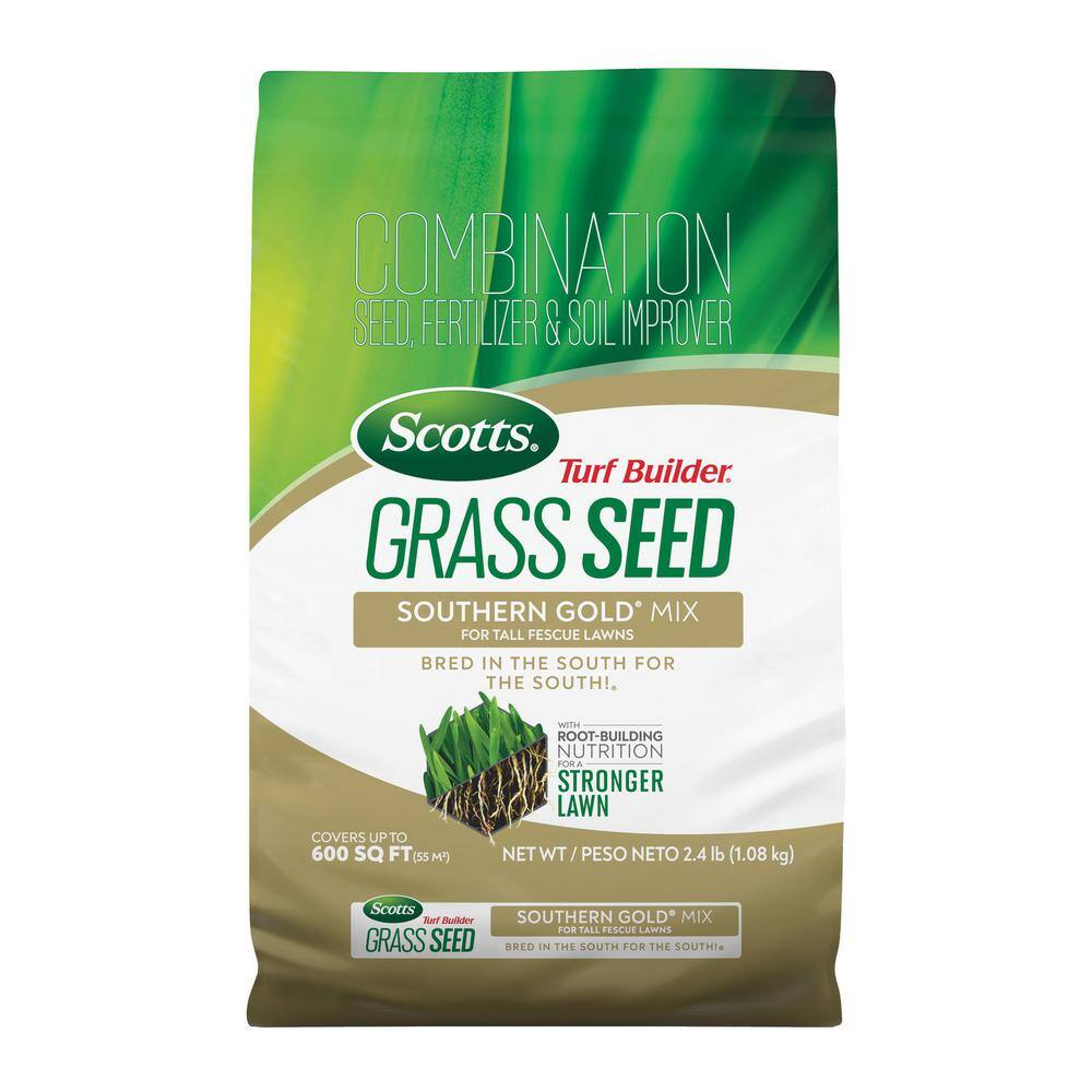 Scotts Turf Builder 2.4 lbs. Grass Seed Southern Gold Mix for Tall Fescue Lawns with Fertilizer and Soil Improver 18028