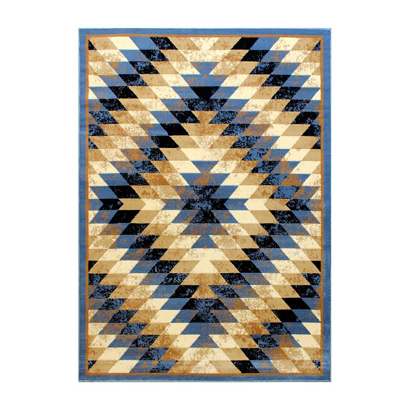 Masada Rugs Masada Rugs Stephanie Collection 4'x5' Area Rug with Distressed Southwest Native American Design 1106 in Blue Black， Brown and Beige